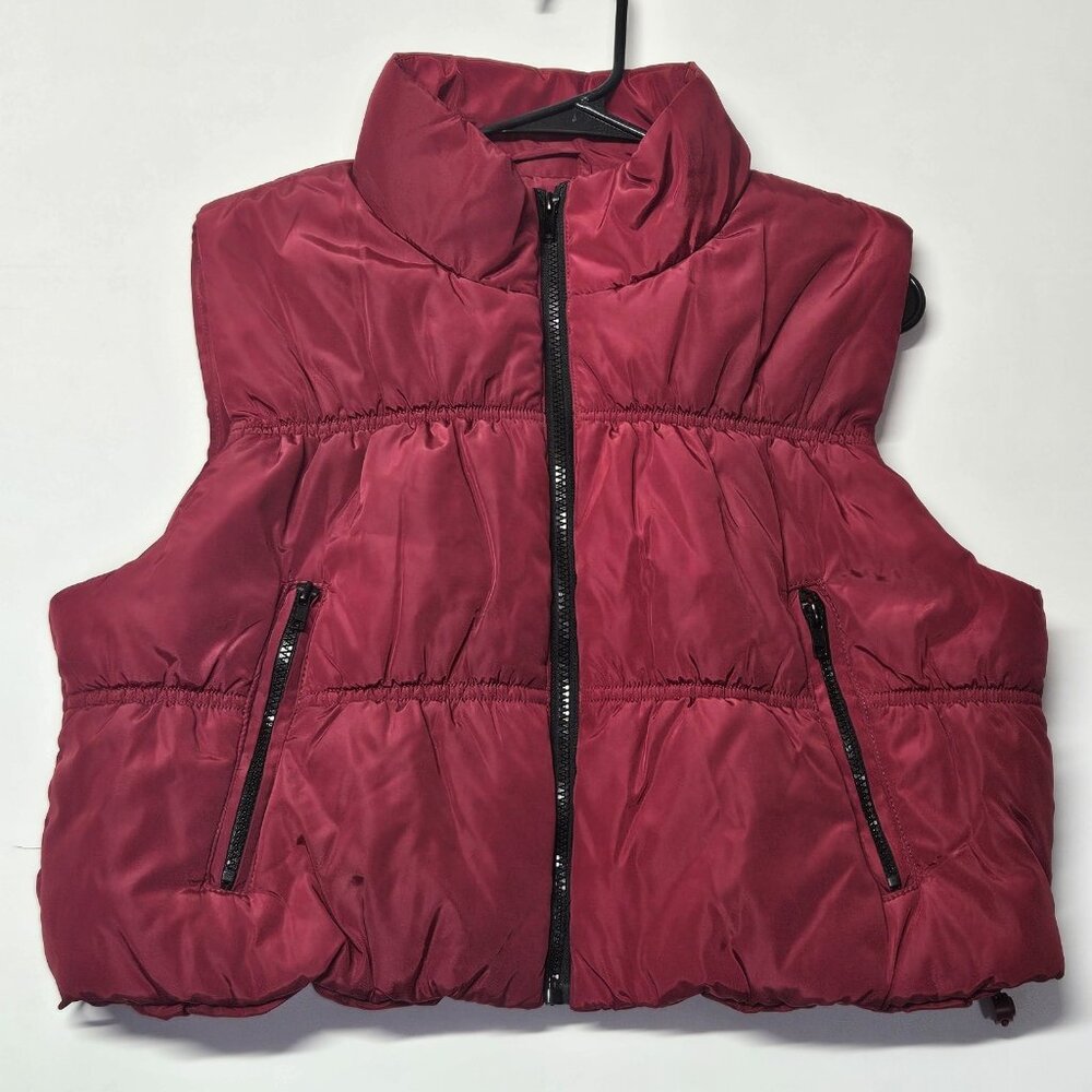 Wild Fable Women's Fashion Zip-Up Puffer Vest Maroon Red Size L, W Pockets New